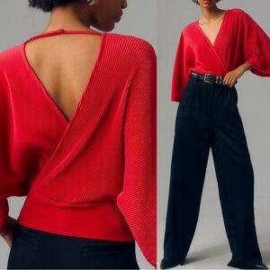 NWT PLUS SIZE | Anthropologie Red Wrap Blouse